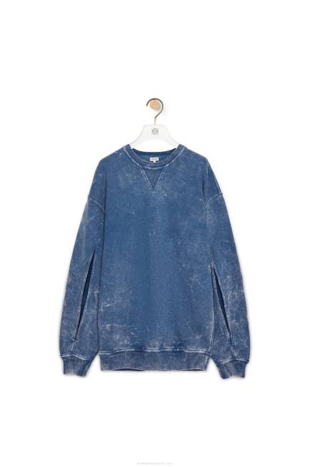 Washed Denim Elongated sweatshirt in cotton fleece Loewe 84PR803 Women