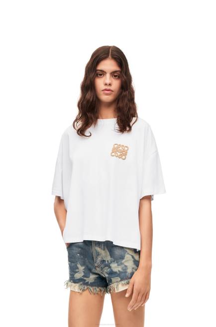 White/Beige Anagram craft T-shirt in cotton Loewe 84PR795 Women