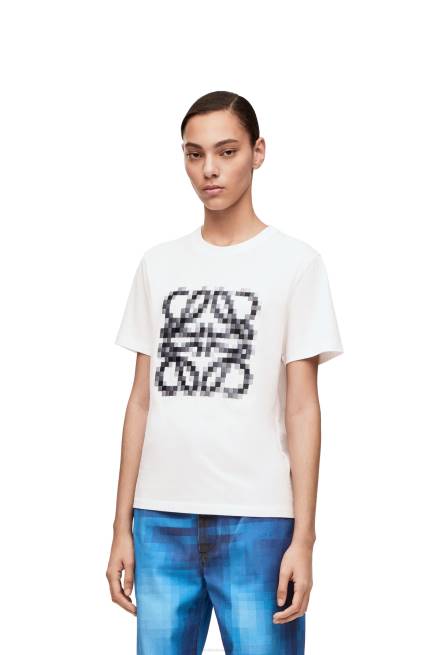 White/Black Pixelated Anagram regular fit T-shirt in cotton Loewe 84PR796 Women