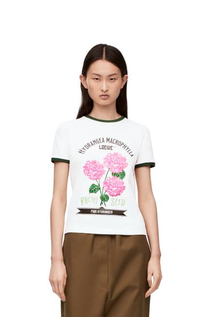 White/Green/Pink Flower T-shirt in cotton jersey Loewe 84PR799 Women