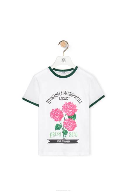 White/Green/Pink Flower T-shirt in cotton jersey Loewe 84PR799 Women