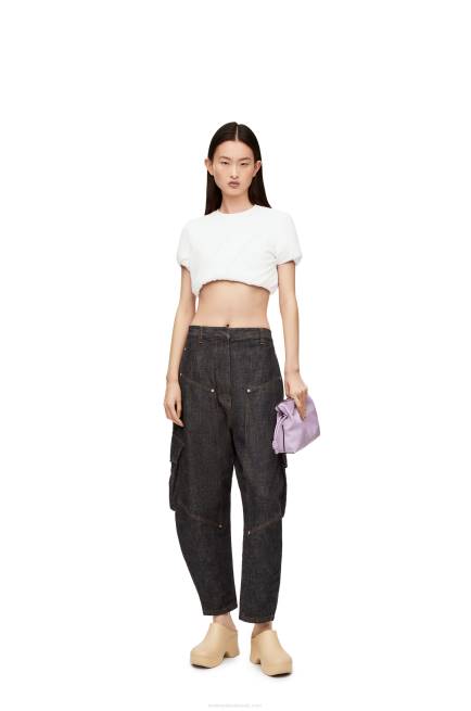 White Padded crop top in stretch silk chiffon Loewe 84PR901 Women