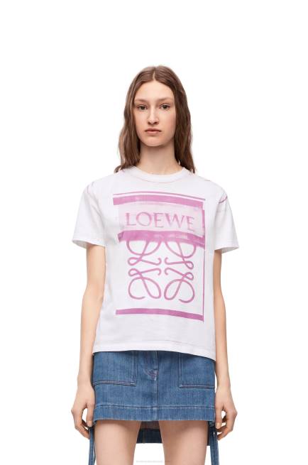 White/Pink Multicolor Regular fit T-shirt in cotton Loewe 84PR771 Women
