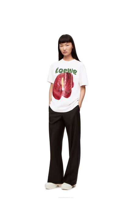 White/Red Anthurium flower T-shirt in cotton jersey Loewe 84PR798 Women