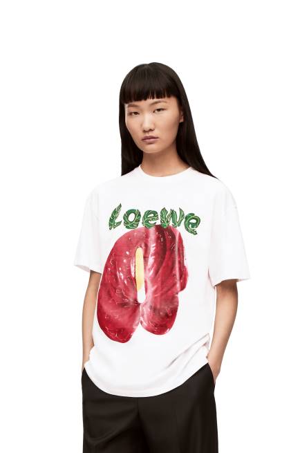 White/Red Anthurium flower T-shirt in cotton jersey Loewe 84PR798 Women