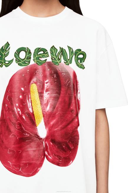 White/Red Anthurium flower T-shirt in cotton jersey Loewe 84PR798 Women