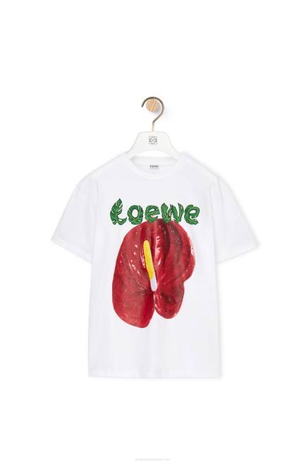 White/Red Anthurium flower T-shirt in cotton jersey Loewe 84PR798 Women