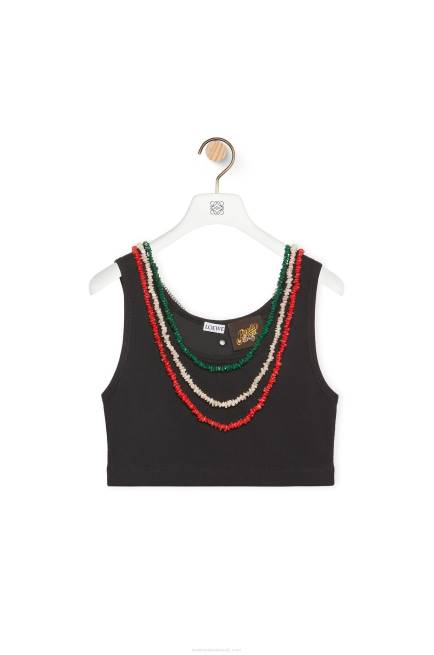 Black Embellished tank top in cotton Loewe 84PR784 Women