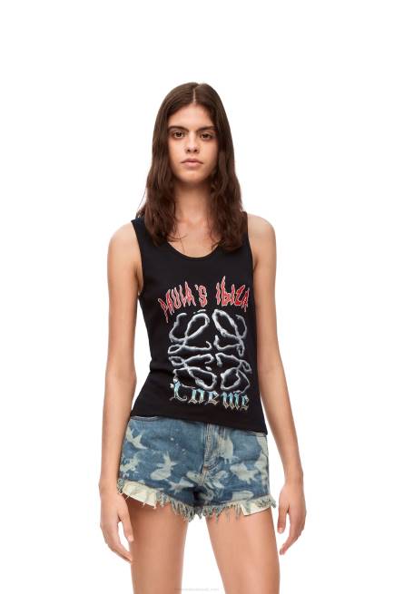 Black/Multicolor Anagram tank top in cotton Loewe 84PR789 Women