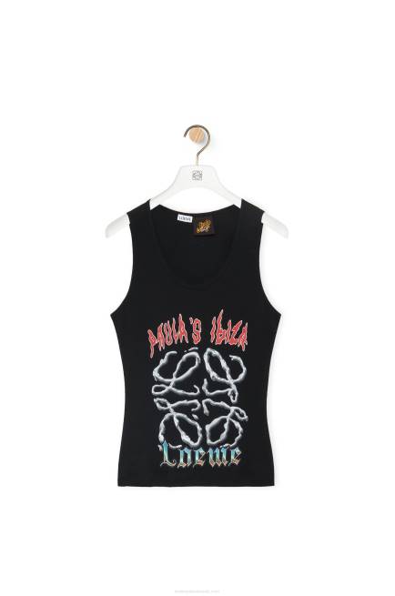 Black/Multicolor Anagram tank top in cotton Loewe 84PR789 Women