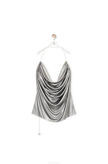 Black/Silver Draped top in laminated jersey Loewe 84PR913 Women