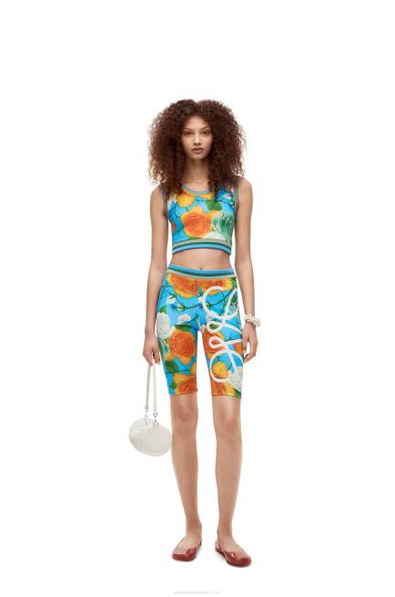 Blue/Multicolor Roses cycling top in technical jersey Loewe 84PR870 Women