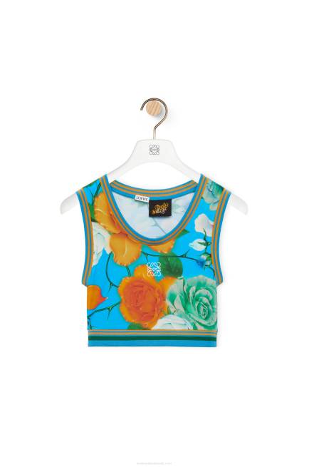 Blue/Multicolor Roses cycling top in technical jersey Loewe 84PR870 Women
