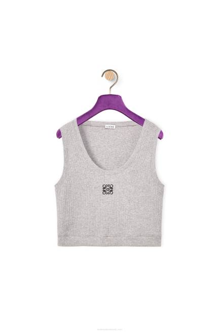 Grey/Black Cropped Anagram tank top in cotton Loewe 84PR950 Women
