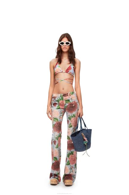 Pink/Red Roses bikini top in technical jersey Loewe 84PR947 Women