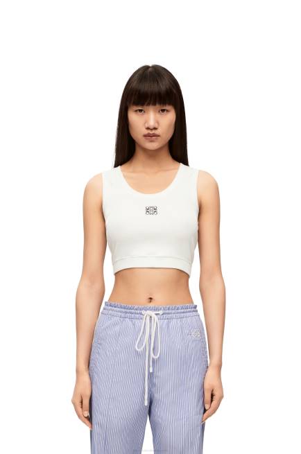 White/Navy Blue Cropped Anagram tank top in cotton Loewe 84PR905 Women