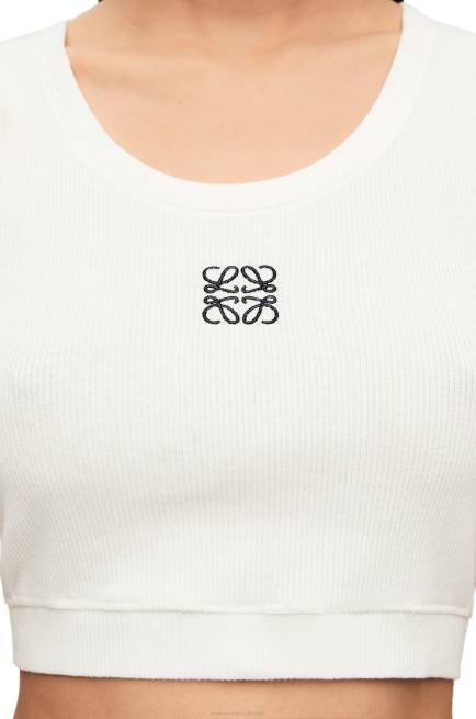 White/Navy Blue Cropped Anagram tank top in cotton Loewe 84PR905 Women