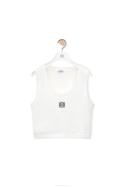 White/Navy Blue Cropped Anagram tank top in cotton Loewe 84PR905 Women