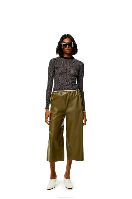 Dark Khaki Green Cropped trousers in nappa lambskin Loewe 84PR1140 Women