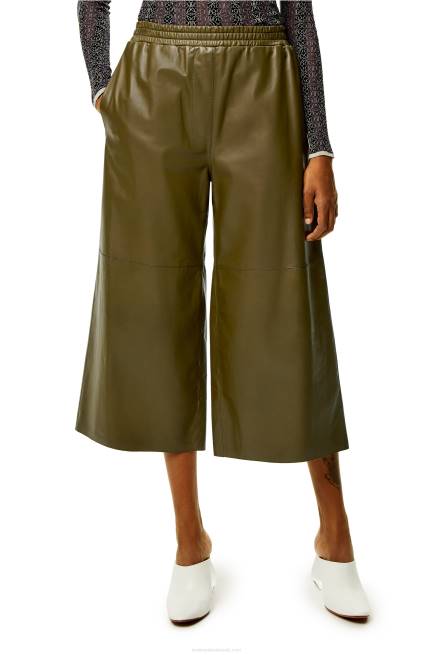 Dark Khaki Green Cropped trousers in nappa lambskin Loewe 84PR1140 Women