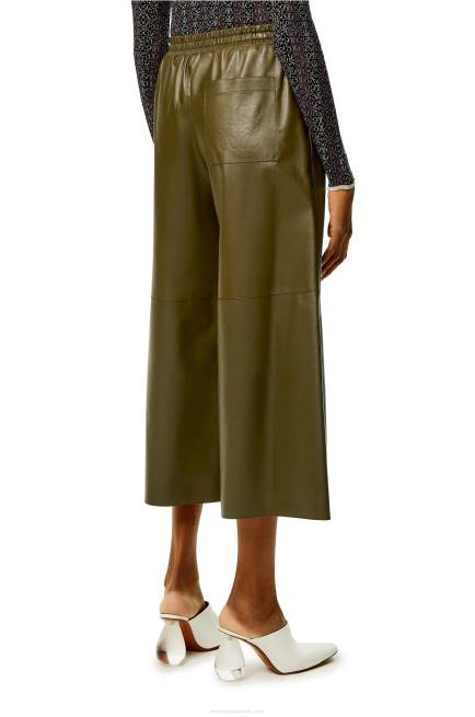 Dark Khaki Green Cropped trousers in nappa lambskin Loewe 84PR1140 Women