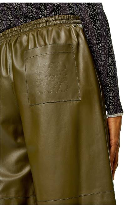 Dark Khaki Green Cropped trousers in nappa lambskin Loewe 84PR1140 Women