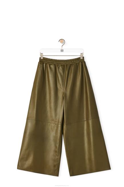 Dark Khaki Green Cropped trousers in nappa lambskin Loewe 84PR1140 Women