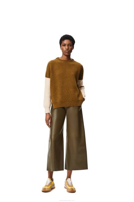 Khaki Green Cropped trousers in nappa lambskin Loewe 84PR1152 Women
