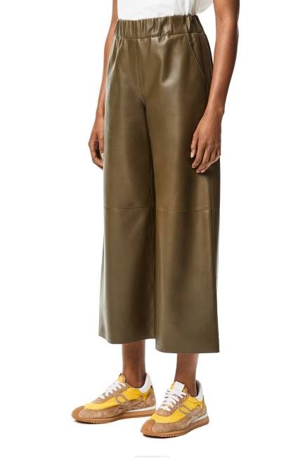 Khaki Green Cropped trousers in nappa lambskin Loewe 84PR1152 Women