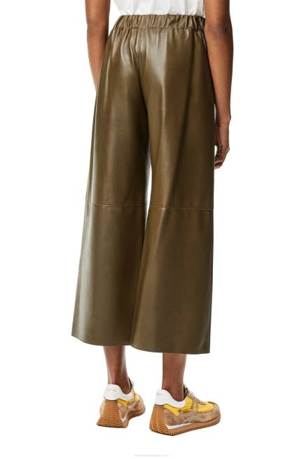 Khaki Green Cropped trousers in nappa lambskin Loewe 84PR1152 Women