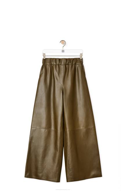 Khaki Green Cropped trousers in nappa lambskin Loewe 84PR1152 Women