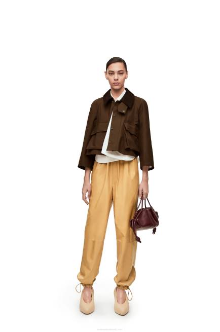 Sand/Butter Elasticated trousers in papery nappa Loewe 84PR1115 Women