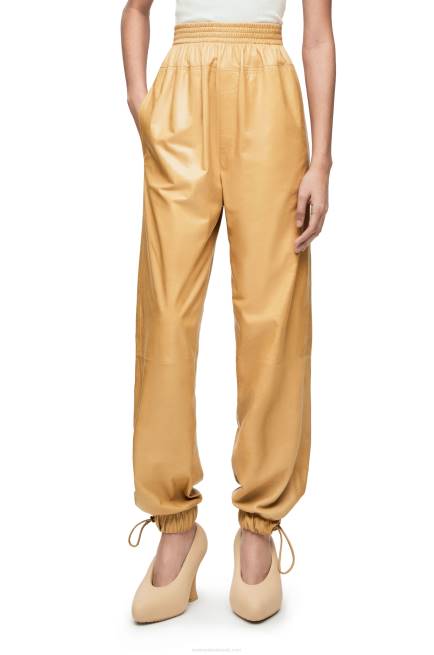 Sand/Butter Elasticated trousers in papery nappa Loewe 84PR1115 Women