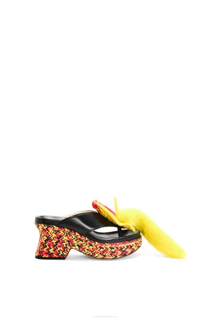 Black/Multicolor Petal flatform sandal in lambskin Loewe 84PR688 Women