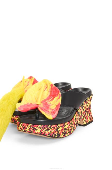 Black/Multicolor Petal flatform sandal in lambskin Loewe 84PR688 Women