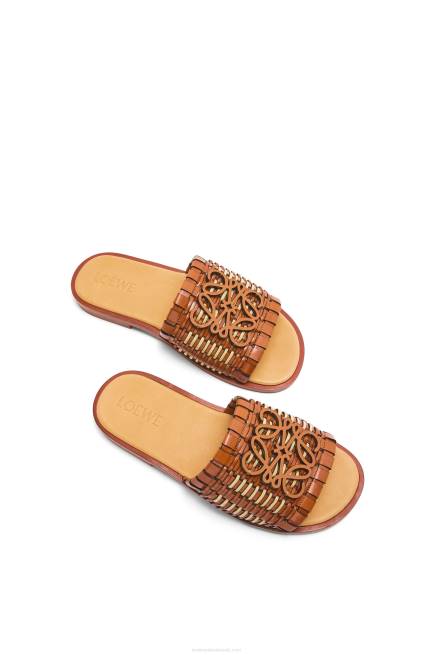 Tan/Natural Anagram woven slide in calfskin Loewe 84PR702 Women