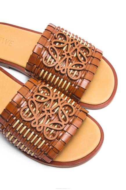 Tan/Natural Anagram woven slide in calfskin Loewe 84PR702 Women