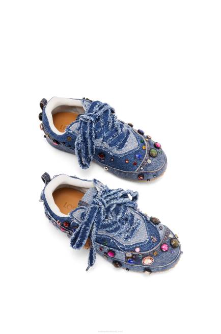 Washed Denim Embellished deconstructed sneaker in denim Loewe 84PR670 Women